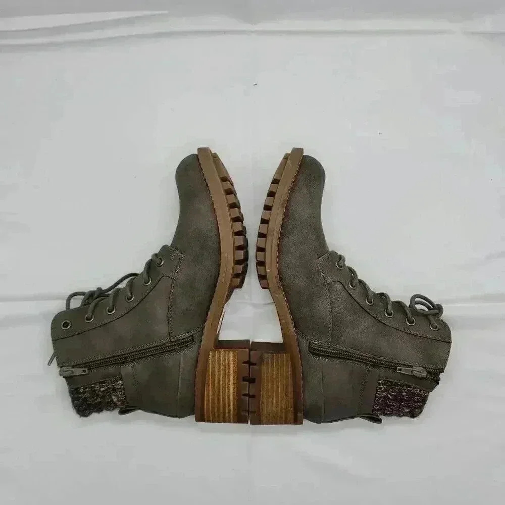 B-52 By Bull Boxer Womens Lace Up Side Zip Textile Heeled Short Boots Green Sz 8 - Picture 7 of 10